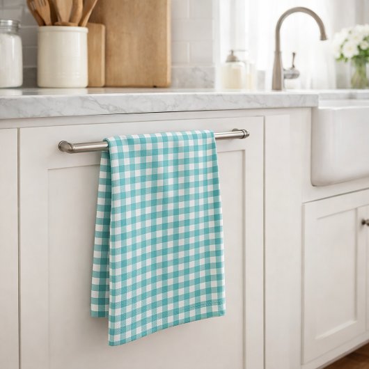 Linge De Cuisine Classique motif gingham sarcelle et blanc Maison d