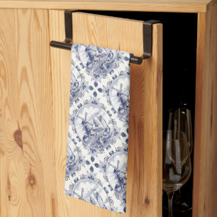 Linge De Cuisine Classique Vintage Chic Hollandais Windmill Delft B