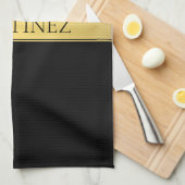 Linge De Cuisine Classy Faux Gold Stripe & Black Arrière - plan ou  (Quart Plié)