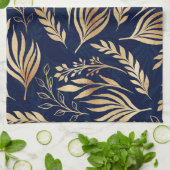 Linge De Cuisine Classy Gold Foliage Botanique Bleu Design (Plié)