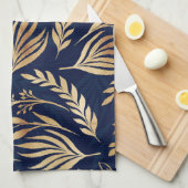 Linge De Cuisine Classy Gold Foliage Botanique Bleu Design (Quart Plié)
