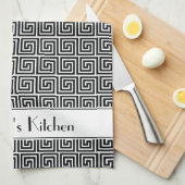 Linge De Cuisine Clé de méandre noire blanche (Quart Plié)