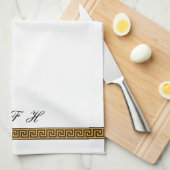 Linge De Cuisine Clé grecque et monogramme (Quart Plié)