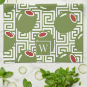 Linge De Cuisine Clé grecque méditerranéenne olive  (Plié)