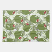Linge De Cuisine Clé grecque méditerranéenne olive  (Horizontal)