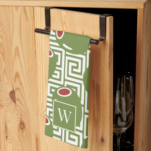 Linge De Cuisine Clé grecque méditerranéenne olive  (Pliage en tiers)