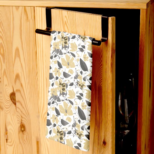 Linge De Cuisine Clematis Aquarelle gris Jaune Fleurs