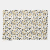 Linge De Cuisine Clematis Aquarelle gris Jaune Fleurs (Horizontal)