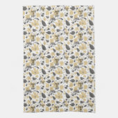 Linge De Cuisine Clematis Aquarelle gris Jaune Fleurs (Vertical)