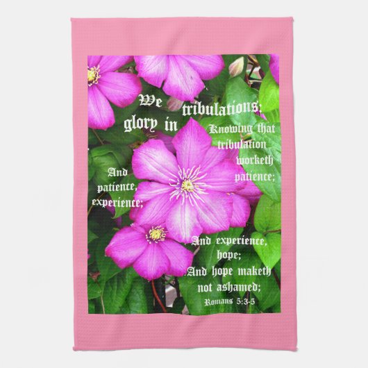 Linge De Cuisine Clematis avec Romains 5:3-5 (Vertical)