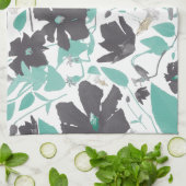 Linge De Cuisine Clematis Vin Floral Gris Turquoise Aquarelle (Plié)