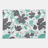Linge De Cuisine Clematis Vin Floral Gris Turquoise Aquarelle (Horizontal)