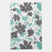 Linge De Cuisine Clematis Vin Floral Gris Turquoise Aquarelle (Vertical)