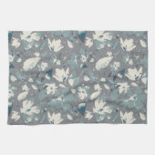 Linge De Cuisine Clematis Vine Gris Bleu Crème Aquarelle Florale (Horizontal)