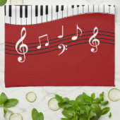 Linge De Cuisine Clés et notes de piano noir rouge élégant (Plié)