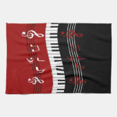 Linge De Cuisine Clés et notes de piano noir rouge élégant (Horizontal)