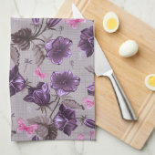 Linge De Cuisine cloches de main violettes et motif de papillons (Quart Plié)