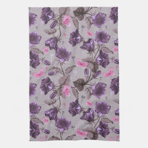 Linge De Cuisine cloches de main violettes et motif de papillons
