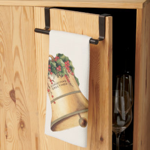 Linge De Cuisine Cloches d'or de Noël Vintage, Bonnes Fêtes