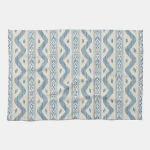 Linge De Cuisine Cloud Blue Ikat, Cream Woven Stripe