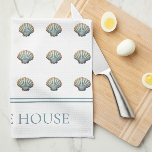 Linge De Cuisine Coastal Blue Scallop Seashell Personalized (Quart Plié)