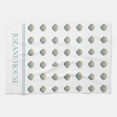 Linge De Cuisine Coastal Blue Scallop Seashell Personalized (Horizontal)