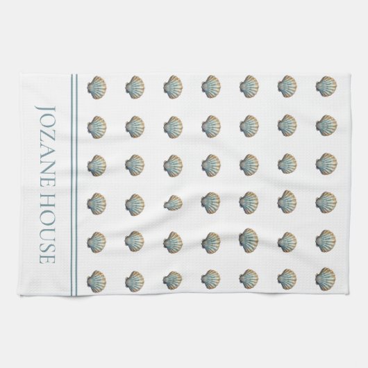 Linge De Cuisine Coastal Blue Scallop Seashell Personalized (Horizontal)