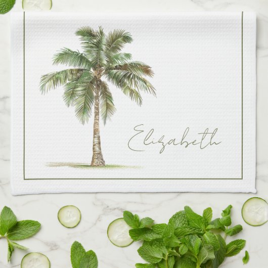 Linge De Cuisine Coastal Palm Tree Personalized (Plié)