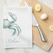 Linge De Cuisine Coastal Watercolor Crab Personalized (Quart Plié)