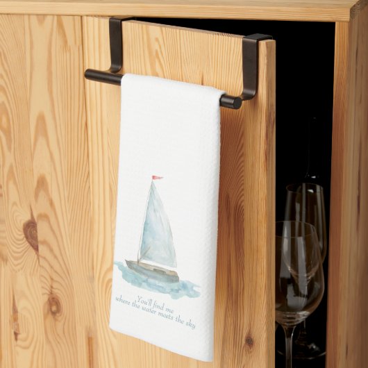 Linge De Cuisine Coastal Watercolor Sailboat (Pliage en tiers)