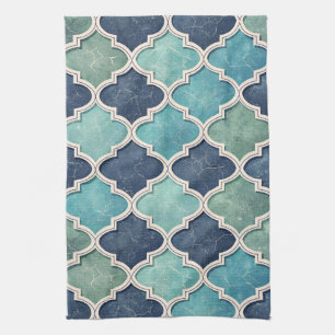 Linge De Cuisine Cobalt et sarcelle quatuorfeuille - Mosaïque médit