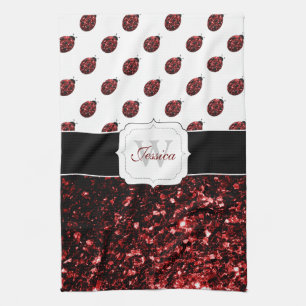 Linge De Cuisine Coccinelle rouge foncé fausses paillettes scintill
