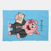 Linge De Cuisine Cochon amusant en costume d'affaires dessin animé (Horizontal)