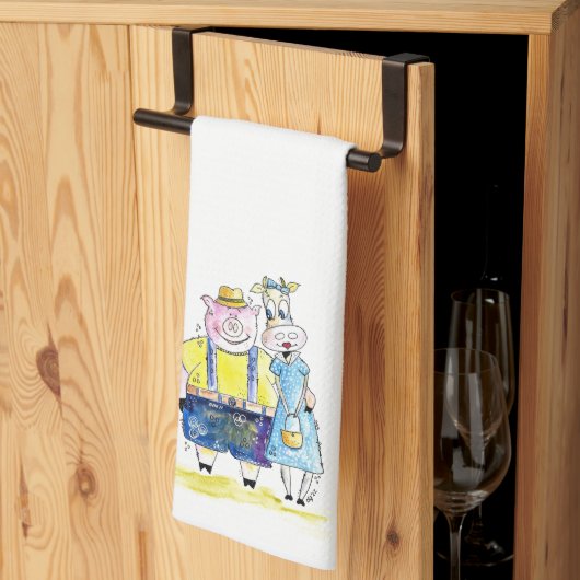 Linge De Cuisine Cochon et vache blanc mignon (Pliage en tiers)