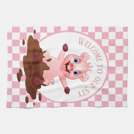 Linge De Cuisine cochon mignon sty ajouter du texte (Horizontal)