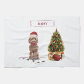 Linge De Cuisine Cockapo Brown Funny Chien de Noël et Arbre (Horizontal)