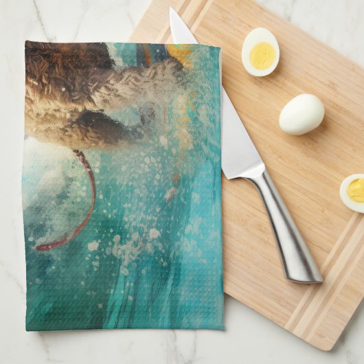 Linge De Cuisine Cockapoo Beach Surf Paining (Quart Plié)