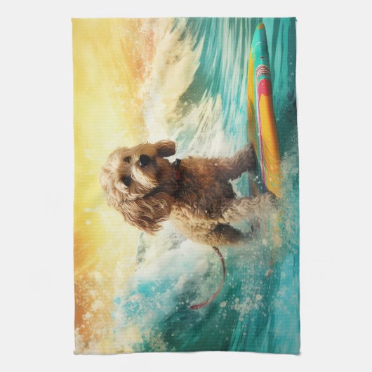 Linge De Cuisine Cockapoo Beach Surf Paining (Vertical)