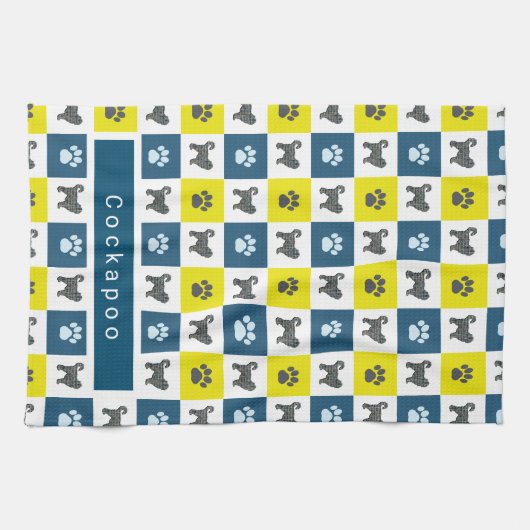Linge De Cuisine Cockapoo Chien & Paw Yellow & Blue Grid (Horizontal)