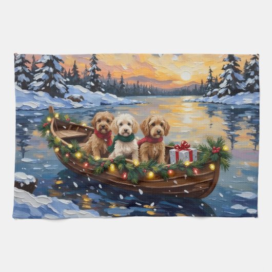 Linge De Cuisine Cockapoo Christmas Boat Holiday (Horizontal)