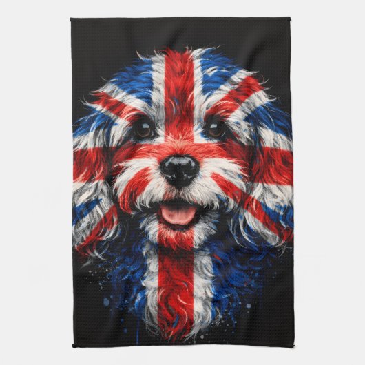 Linge De Cuisine Cockapoo kitchen Union Jack British Dog towel (Vertical)