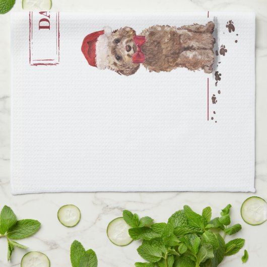 Linge De Cuisine Cockapoo Marron Noël Drôle Chien et Arbre (Plié)