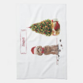 Linge De Cuisine Cockapoo Marron Noël Drôle Chien et Arbre (Vertical)