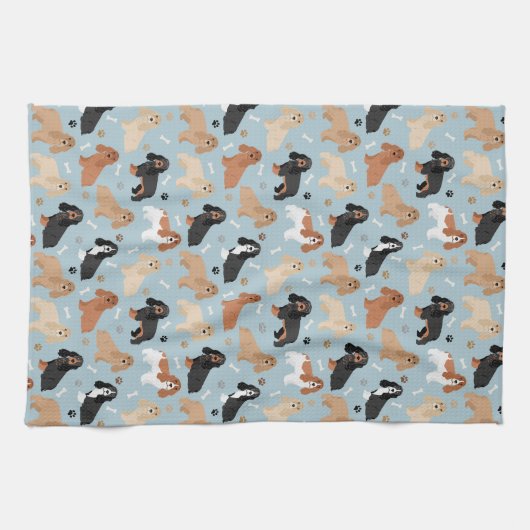 Linge De Cuisine Cocker Chiens espagnols Bones et Paws Blue (Horizontal)