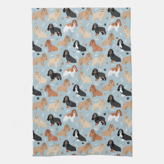 Linge De Cuisine Cocker Chiens espagnols Bones et Paws Blue (Vertical)