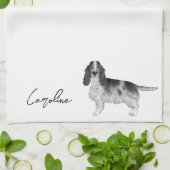 Linge De Cuisine Cocker Spaniel En Noir Et Blanc & Texte Personnali (Plié)