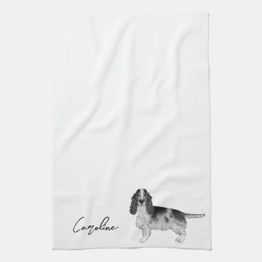 Linge De Cuisine Cocker Spaniel En Noir Et Blanc & Texte Personnali (Vertical)