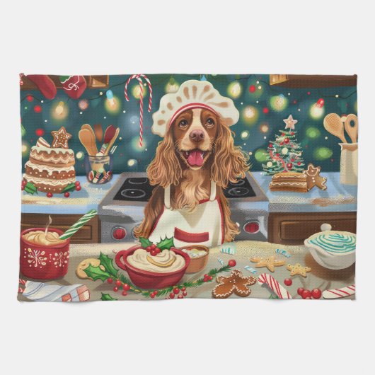 Linge De Cuisine Cocker Spaniel Gîtes : Noël Festif (Horizontal)
