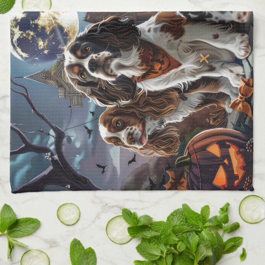 Linge De Cuisine Cocker Spaniel Halloween Éffrayant (Plié)