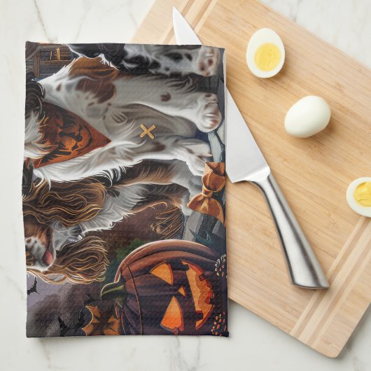 Linge De Cuisine Cocker Spaniel Halloween Éffrayant (Quart Plié)
